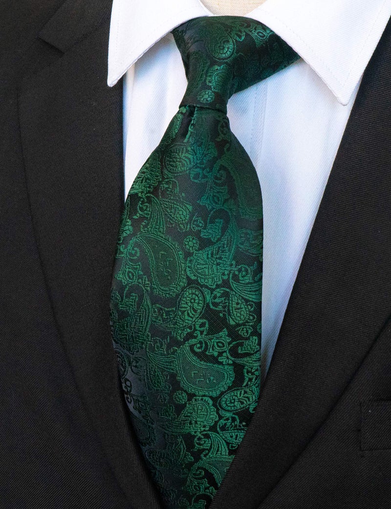 JEMYGINS Dark Green Paisley Tie Wedding Business Silk Necktie and Pocket Square, Hankerchief with Tie Clip Sets for Men(7) - Image 4